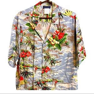 EUC VINTAGE MARK RAYSTEN ISLAND PRINT BUTTON DOWN SHIRT.